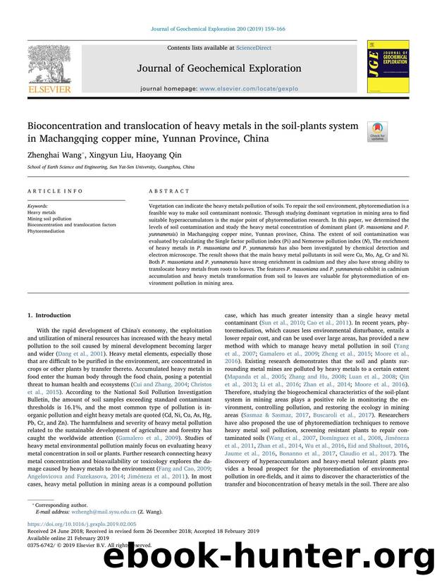 Bioconcentration and translocation of heavy metals in the soil-plants system in Machangqing copper mine, Yunnan Province, China by Zhenghai Wang