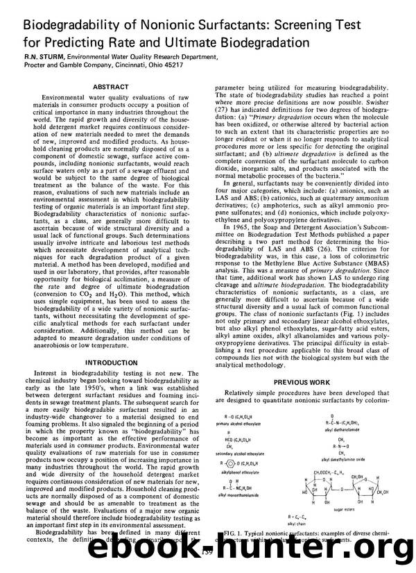 Biodegradability of nonionic surfactants: Screening test for predicting rate and ultimate biodegradation by Unknown
