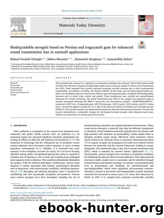 Biodegradable aerogels based on Persian and tragacanth gum for enhanced sound transmission loss in earmuff applications by Behzad Fouladi Dehaghi & Mahsa Khorami & Hosseinali Rangkooy & Anayatollah Salimi