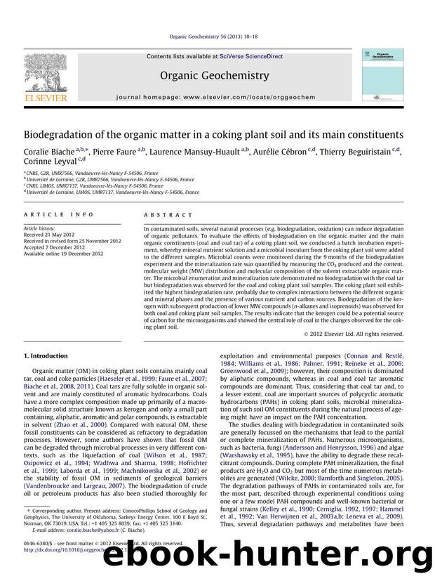 Biodegradation of the organic matter in a coking plant soil and its main constituents by unknow