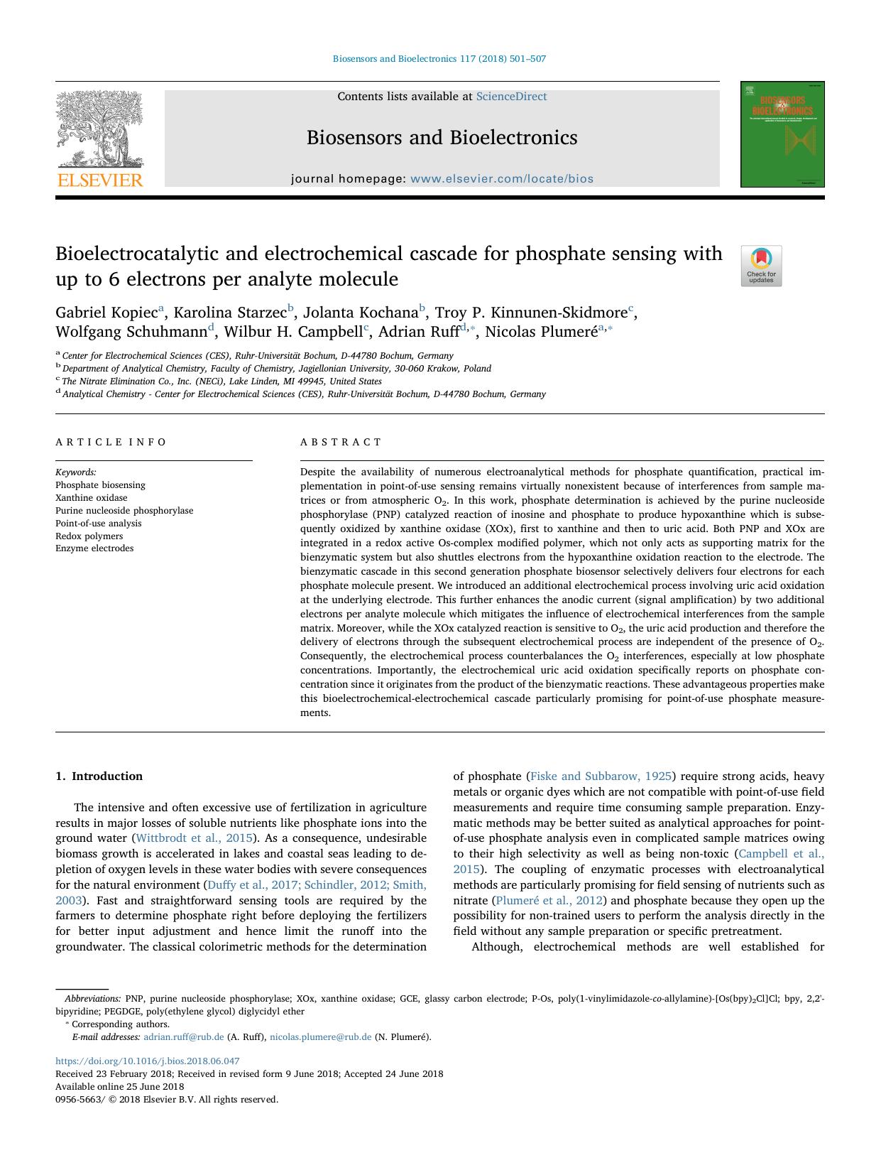 Bioelectrocatalytic and electrochemical cascade for phosphate sensing with up to 6 electrons per analyte molecule by unknow
