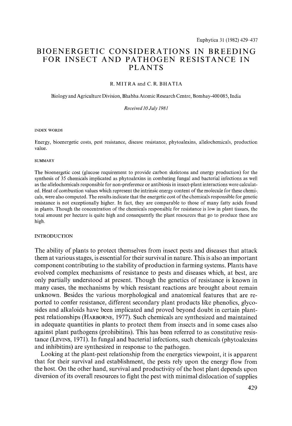 Bioenergetic considerations in breeding for insect and pathogen resistance in plants by Unknown