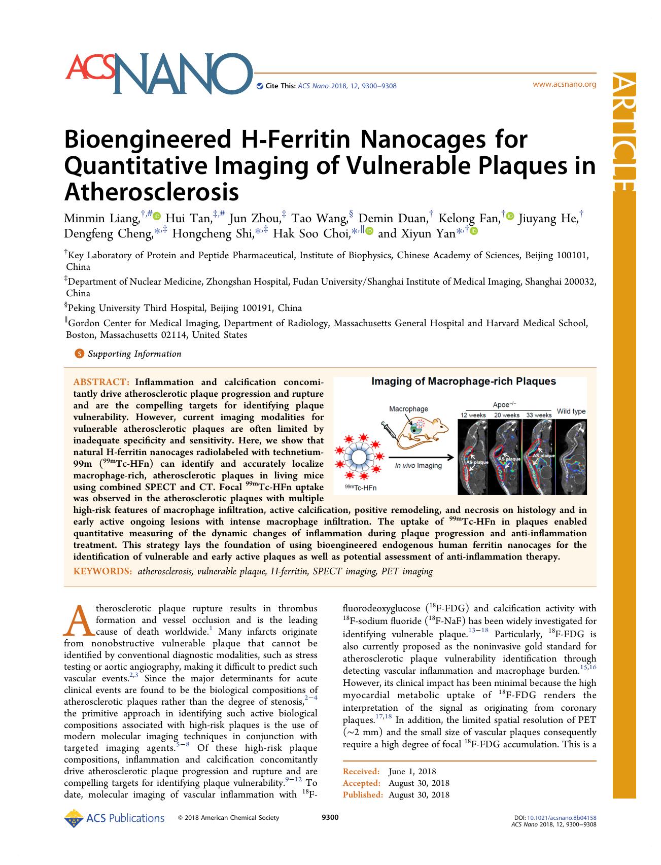 Bioengineered H-Ferritin Nanocages for Quantitative Imaging of Vulnerable Plaques in Atherosclerosis by unknow