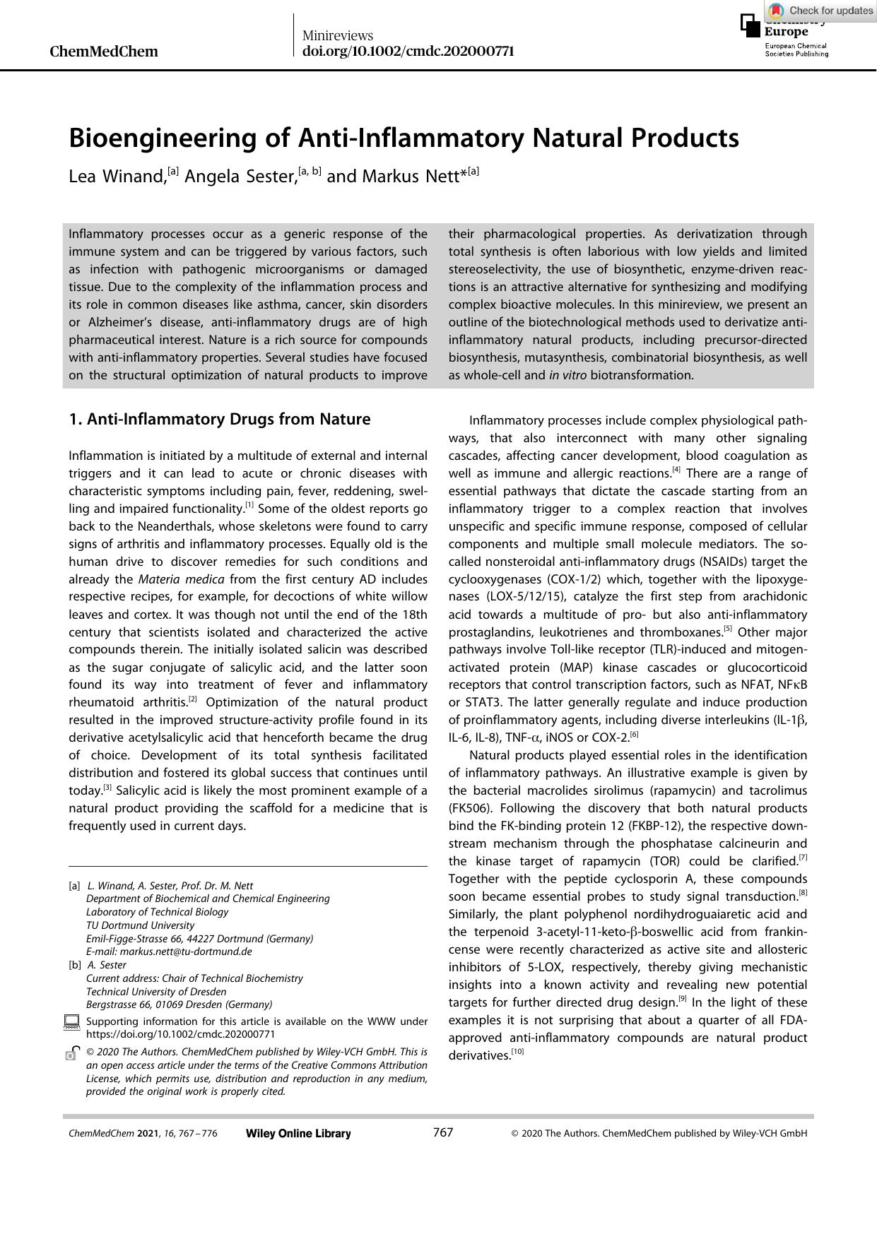 Bioengineering of AntiâInflammatory Natural Products by Unknown