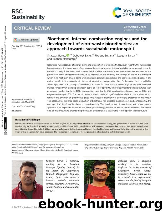 Bioethanol, internal combustion engines and the development of zero-waste biorefineries: an approach towards sustainable motor spirit by Shaswat Barua & Debojeet Sahu & Firdous Sultana & Swagata Baruah & Sadhan Mahapatra