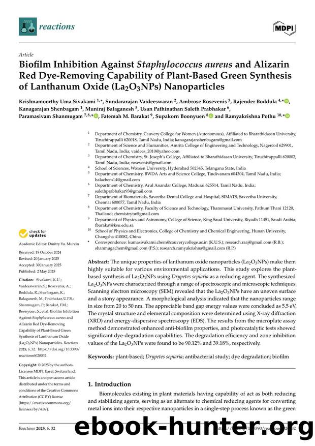 Biofilm Inhibition Against Staphylococcus aureus and Alizarin Red Dye-Removing Capability of Plant-Based Green Synthesis of Lanthanum Oxide (La2O3NPs) Nanoparticles by unknow