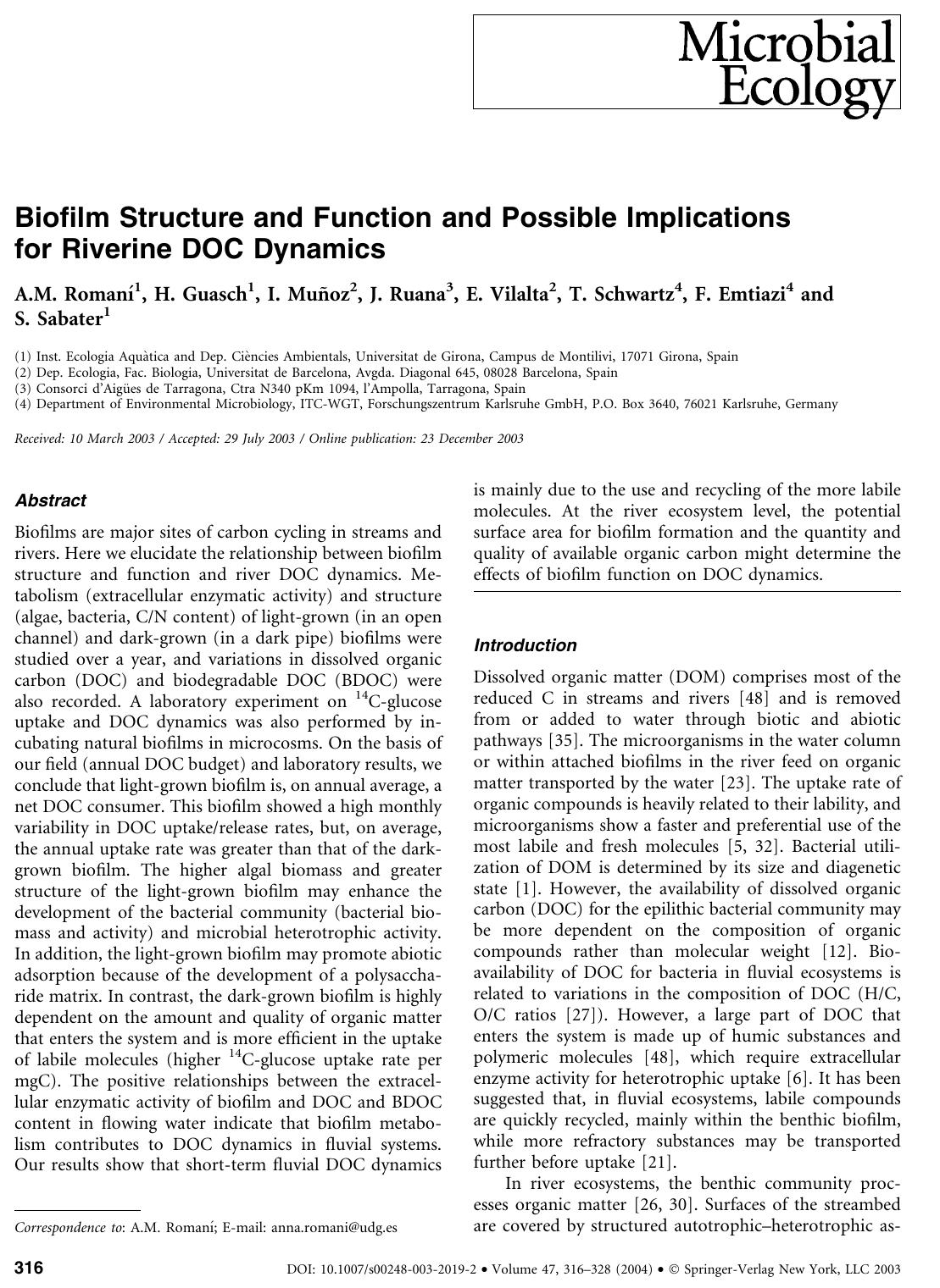Biofilm Structure and Function and Possible Implications for Riverine DOC Dynamics by Romani A.M. et al