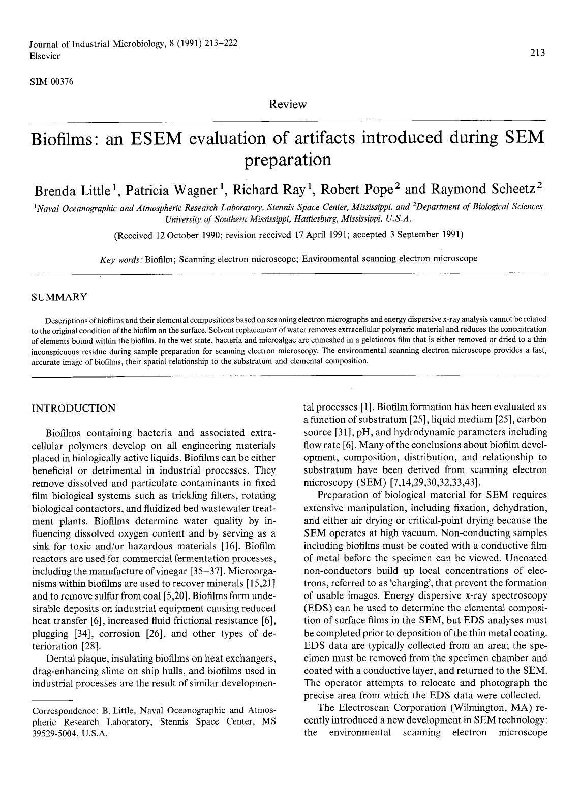 Biofilms: An ESEM evaluation of artifacts introduced during SEM preparation by Unknown