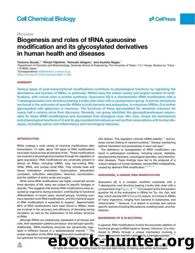 Biogenesis and roles of tRNA queuosine modification and its glycosylated derivatives in human health and diseases by Tsutomu Suzuki & Atsuya Ogizawa & Kensuke Ishiguro & Asuteka Nagao
