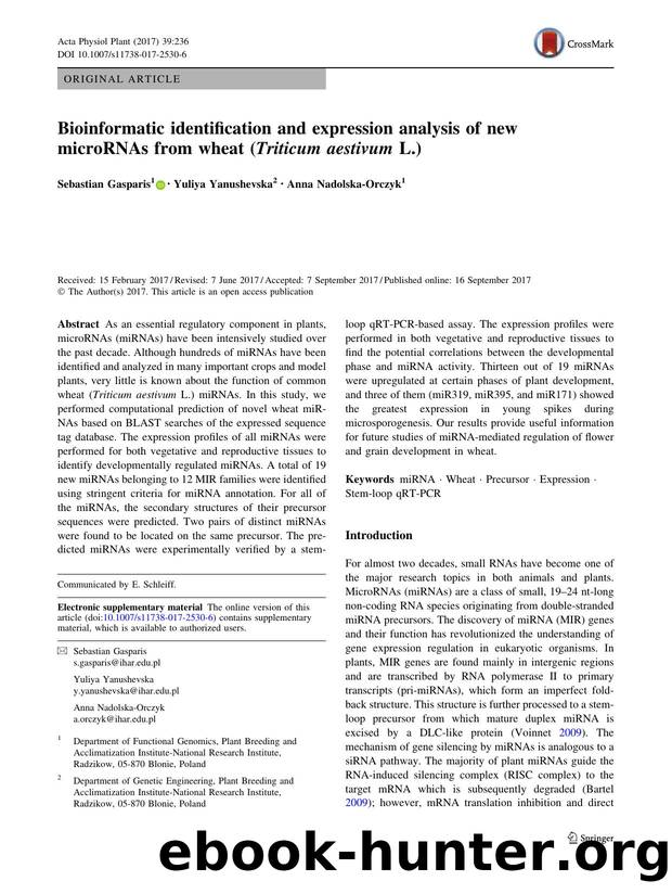 Bioinformatic identification and expression analysis of new microRNAs from wheat (Triticum aestivum L.) by Sebastian Gasparis & Yuliya Yanushevska & Anna Nadolska-Orczyk