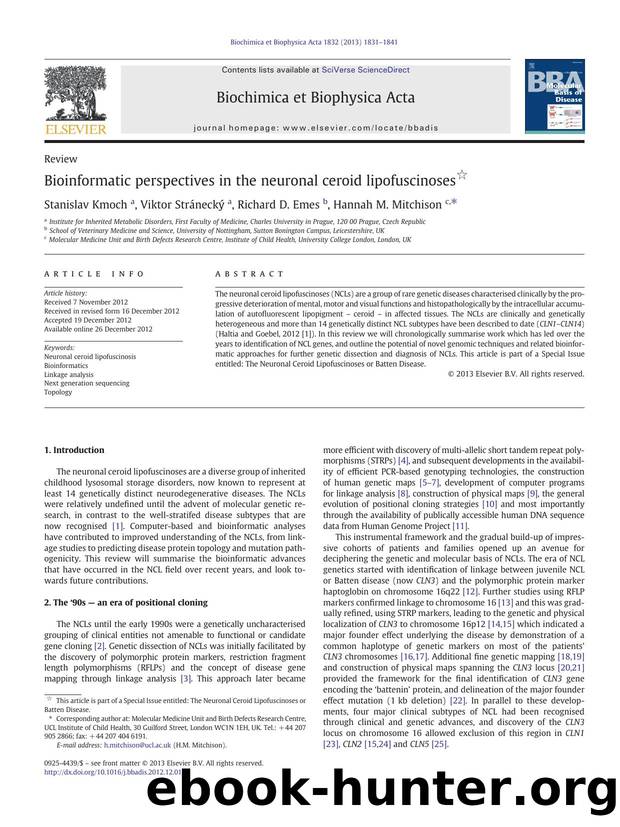 Bioinformatic perspectives in the neuronal ceroid lipofuscinoses by Stanislav Kmoch & Viktor Stránecký & Richard D. Emes & Hannah M. Mitchison