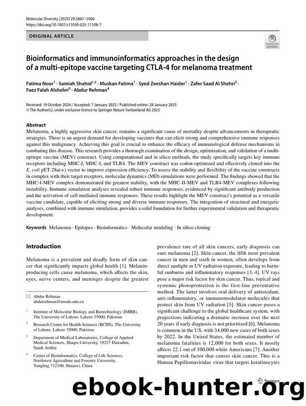 Bioinformatics and immunoinformatics approaches in the design of a multi-epitope vaccine targeting CTLA-4 for melanoma treatment by unknow