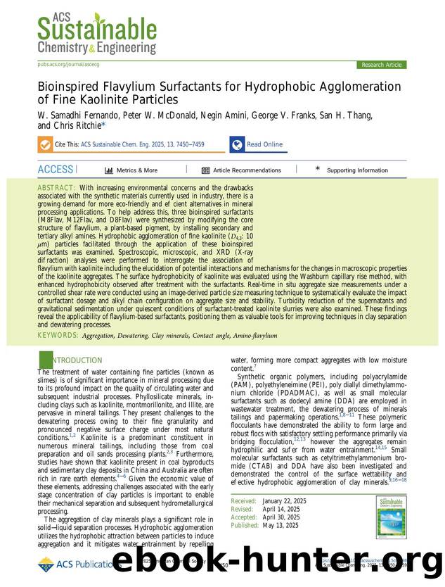 Bioinspired Flavylium Surfactants for Hydrophobic Agglomeration of Fine Kaolinite Particles by unknow