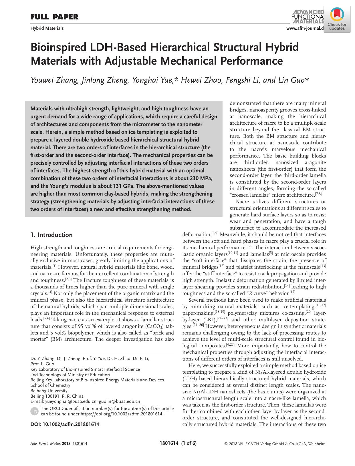 Bioinspired LDHâBased Hierarchical Structural Hybrid Materials with Adjustable Mechanical Performance by Unknown