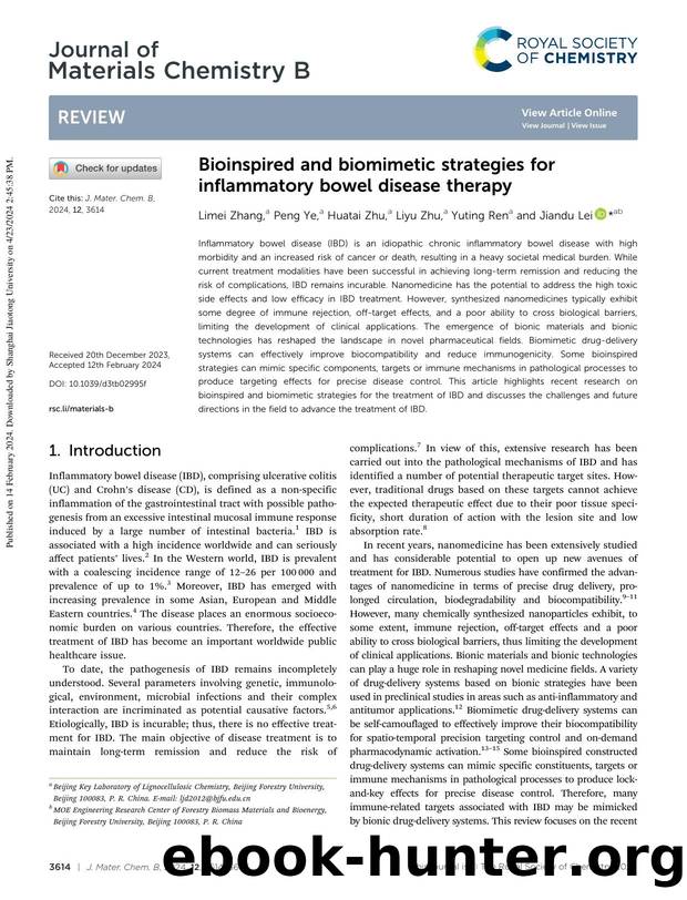 Bioinspired and biomimetic strategies for inflammatory bowel disease therapy by Limei Zhang & Peng Ye & Huatai Zhu & Liyu Zhu & Yuting Ren & Jiandu Lei