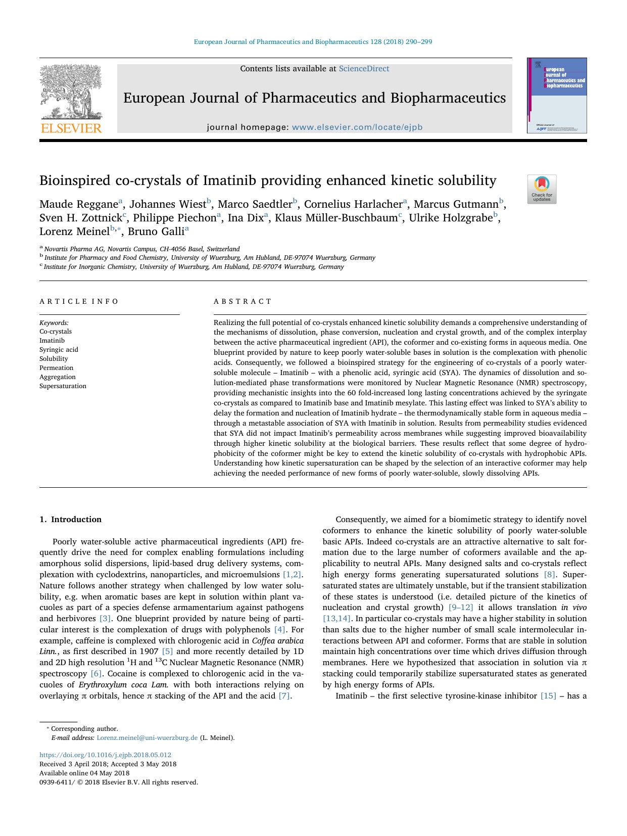 Bioinspired co-crystals of Imatinib providing enhanced kinetic solubility by unknow