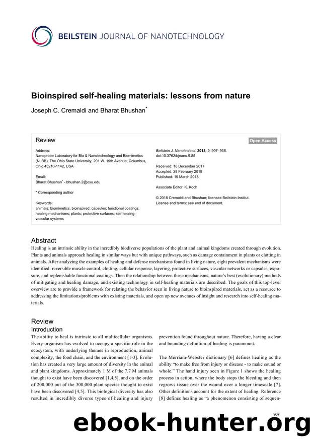 Bioinspired self-healing materials: lessons from nature by Joseph C. Cremaldi Bharat Bhushan