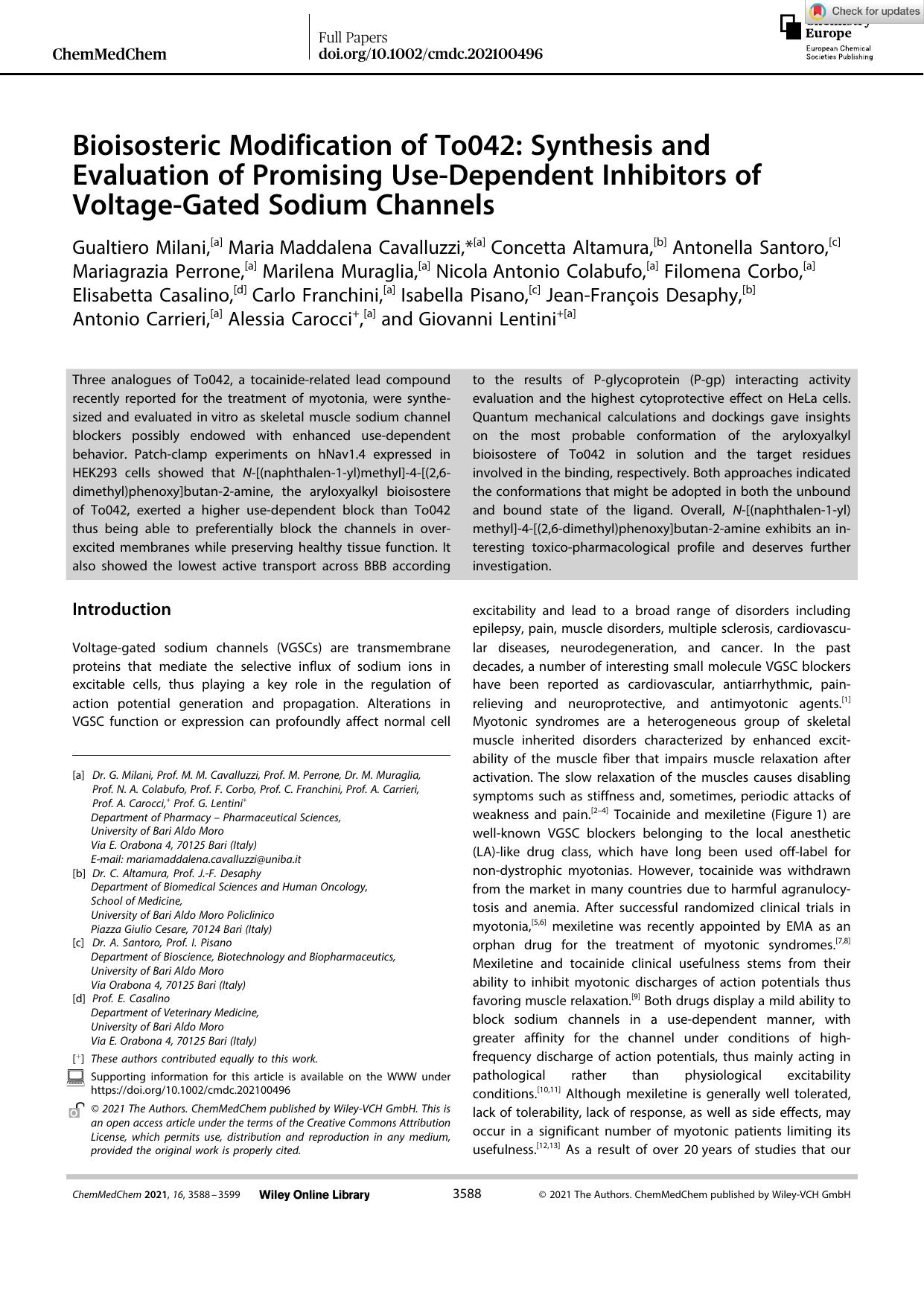 Bioisosteric Modification of To042: Synthesis and Evaluation of Promising UseâDependent Inhibitors of VoltageâGated Sodium Channels by Unknown