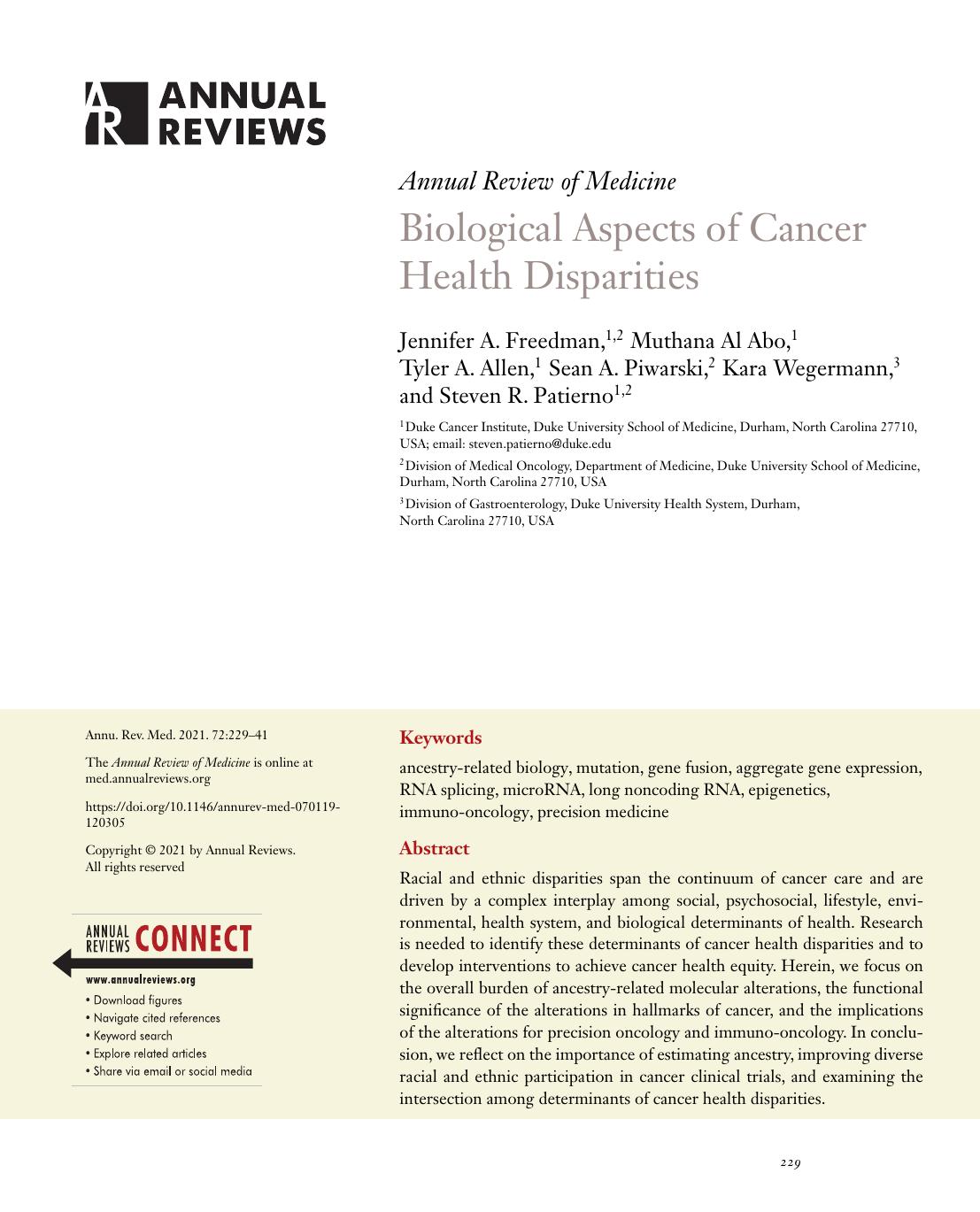 Biological Aspects of Cancer Health Disparities by unknow
