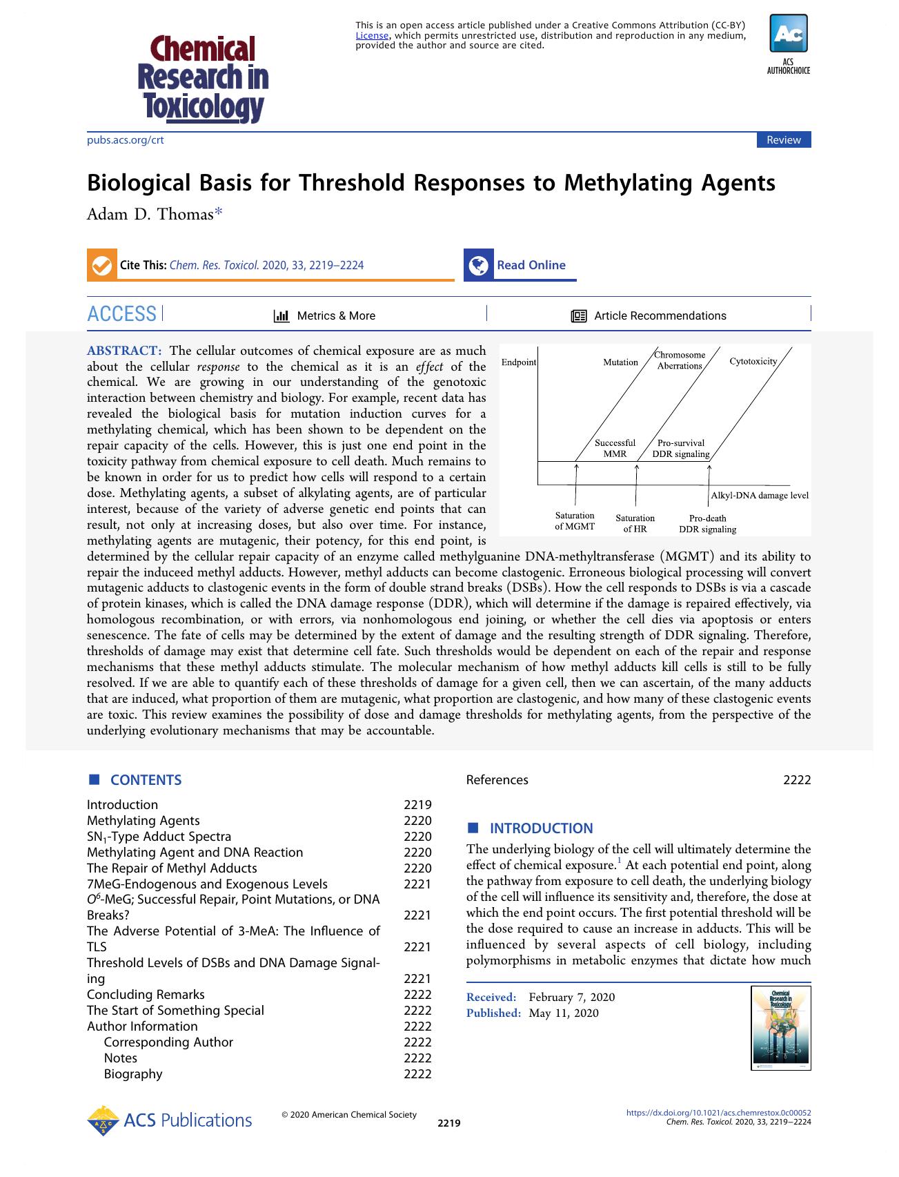 Biological Basis for Threshold Responses to Methylating Agents by Adam D. Thomas