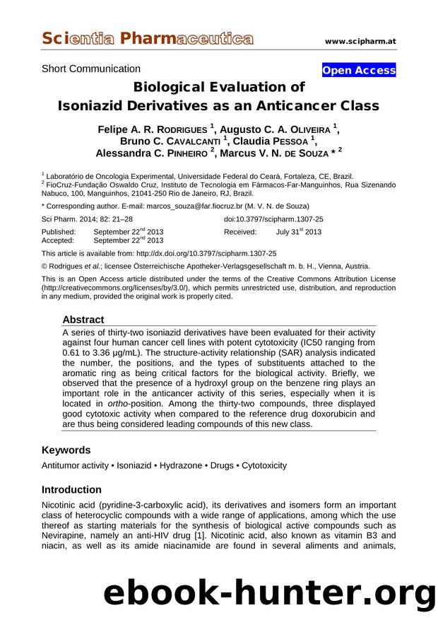 Biological Evaluation of Isoniazid Derivatives as an Anticancer Class by unknow