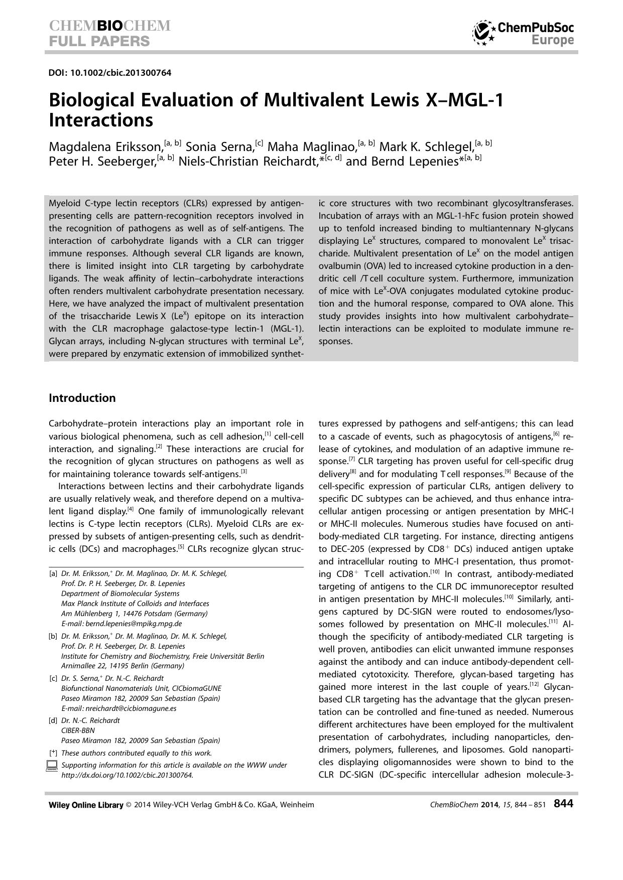 Biological Evaluation of Multivalent Lewis XMGL1 Interactions by Unknown