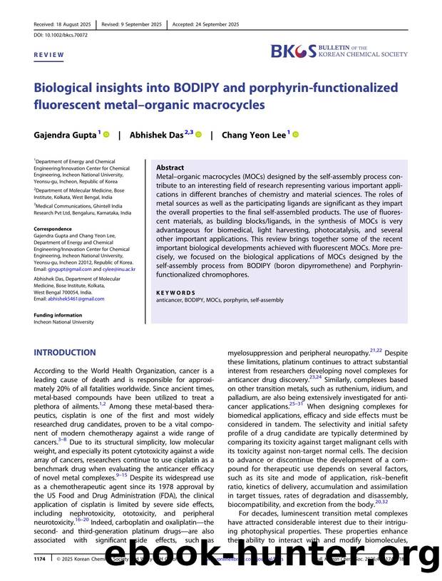 Biological Insights into BODIPY and PorphyrinâFunctionalized Fluorescent MetalâOrganic Macrocycles by Unknown