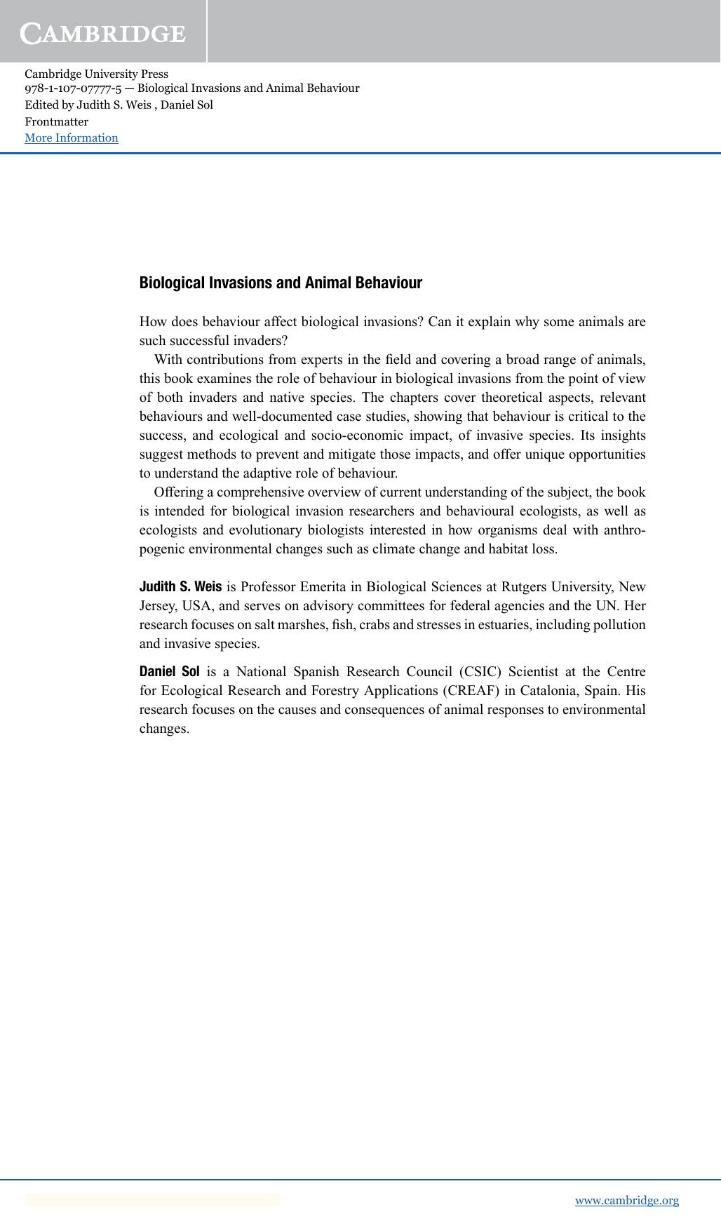 Biological Invasions and Animal Behaviour by Unknow