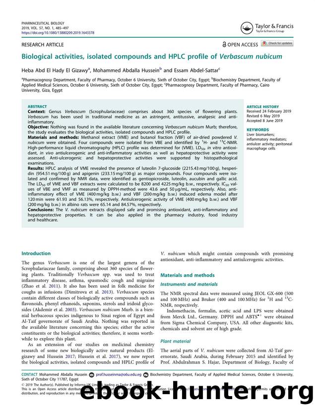 Biological activities, isolated compounds and HPLC profile of Verbascum nubicum by El Gizawy Heba Abd El Hady & Hussein Mohammed Abdalla & Abdel-Sattar Essam