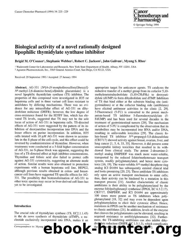 Biological activity of a novel rationally designed lipophilic thymidylate synthase inhibitor by Unknown