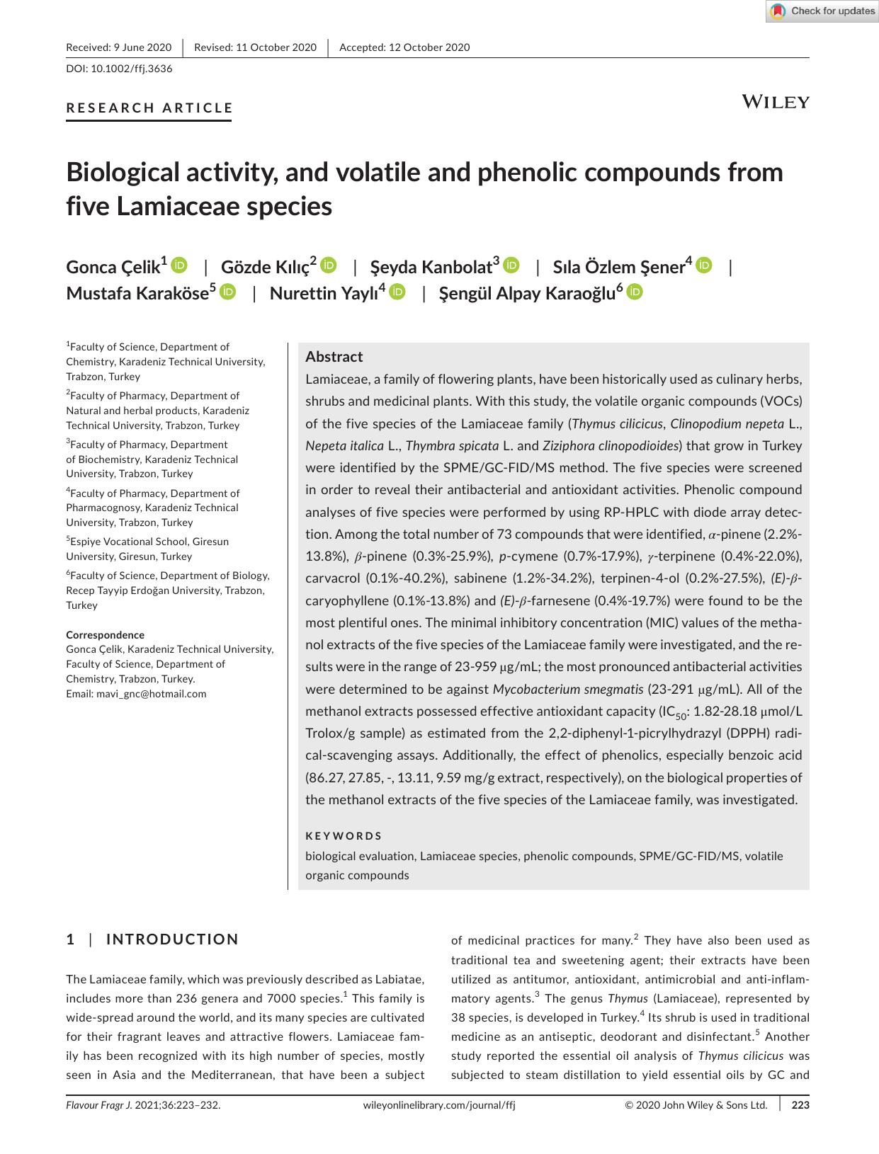 Biological activity, and volatile and phenolic compounds from five Lamiaceae species by Unknown