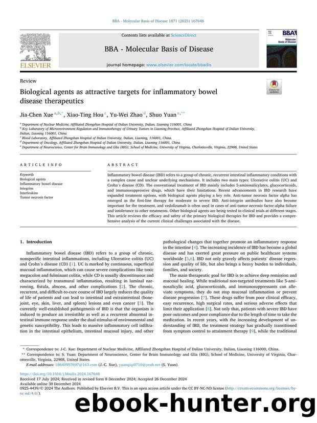 Biological agents as attractive targets for inflammatory bowel disease therapeutics by Jia-Chen Xue & Xiao-Ting Hou & Yu-Wei Zhao & Shuo Yuan