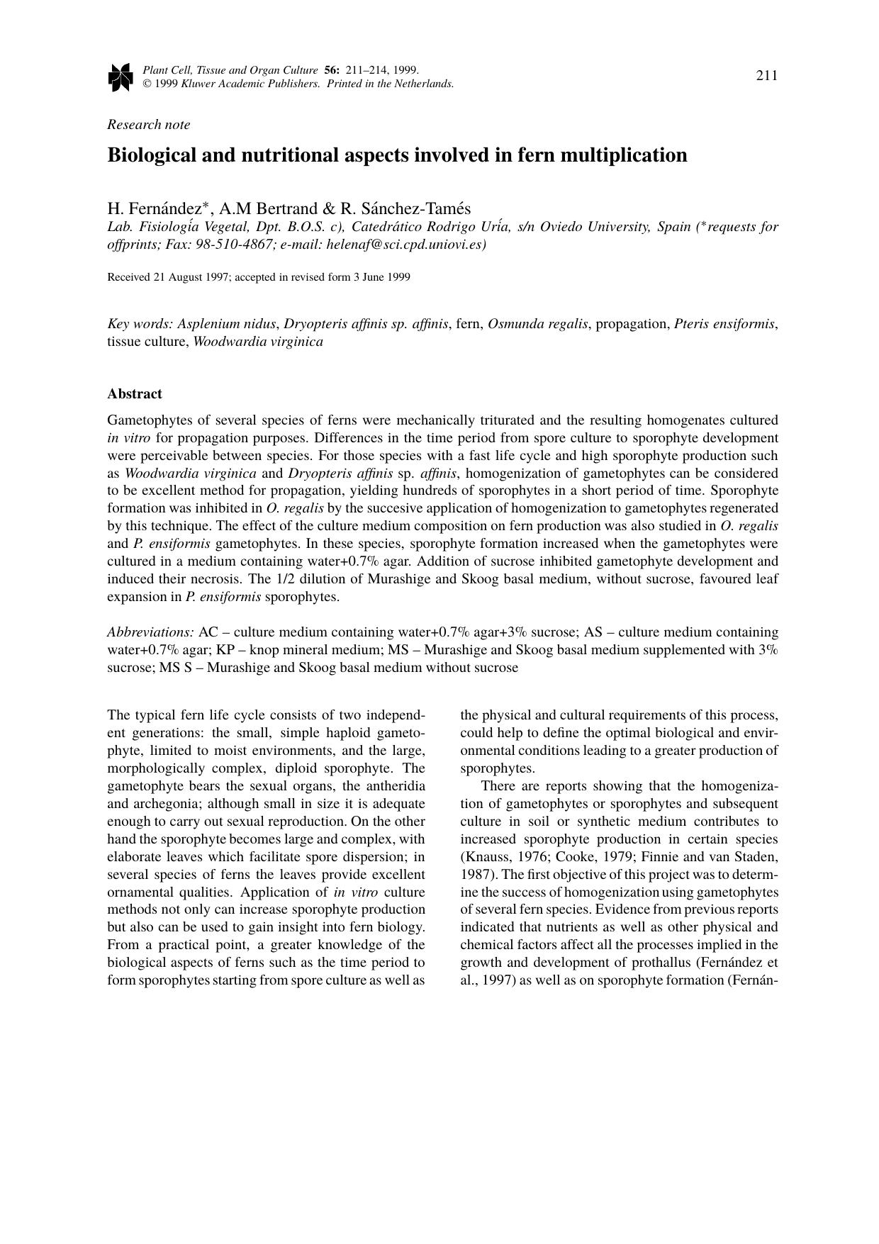 Biological and nutritional aspects involved in fern multiplication by Unknown