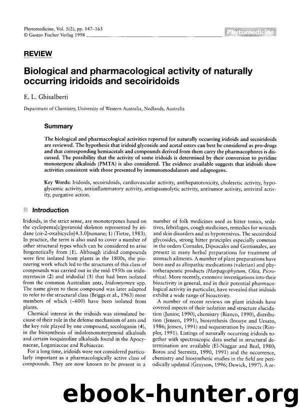 Biological and pharmacological activity of naturally occurring iridoids and secoiridoids by E.L. Ghisalberti