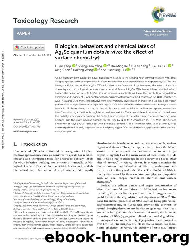Biological behaviors and chemical fates of Ag2Se quantum dots in vivo: the effect of surface chemistry by unknow