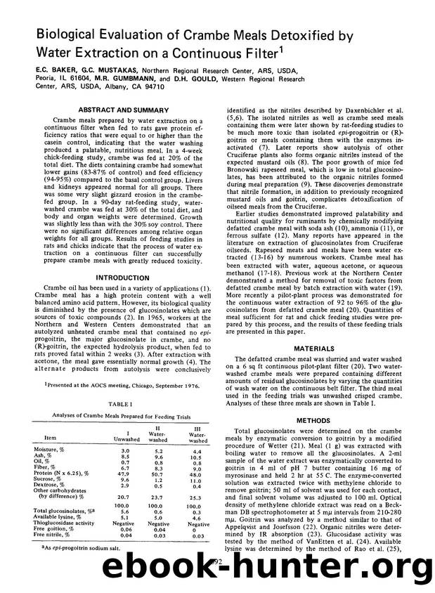 Biological evaluation of crambe meals detoxified by water extraction on a continuous filter by Unknown