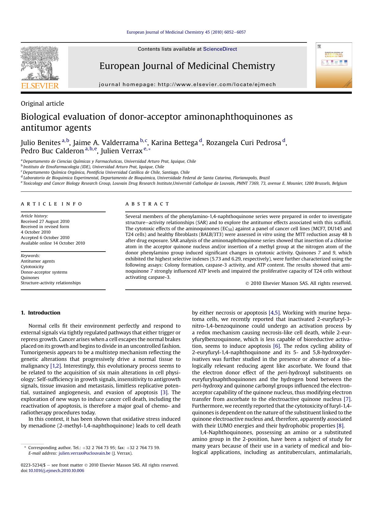 Biological evaluation of donor-acceptor aminonaphthoquinones as antitumor agents by unknow