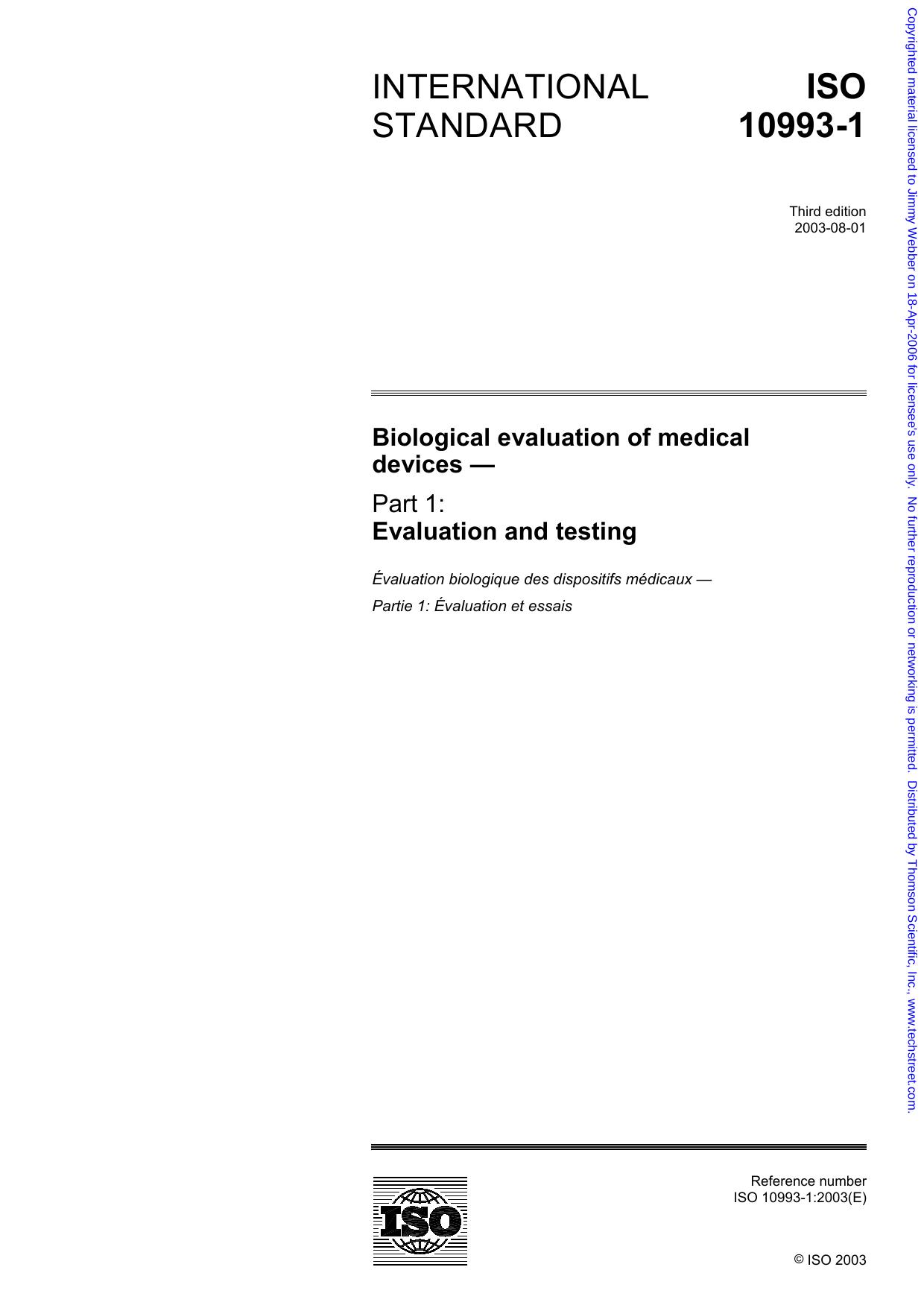 Biological evaluation of medical device by INTERNATIONAL STANDARD