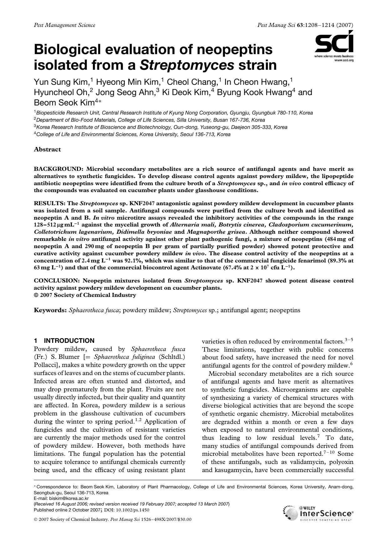 Biological evaluation of neopeptins isolated from a Streptomyces strain by Unknown