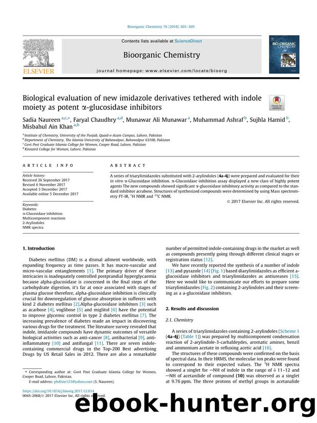 Biological evaluation of new imidazole derivatives tethered with indole moiety as potent ÃÂ±-glucosidase inhibitors by unknow