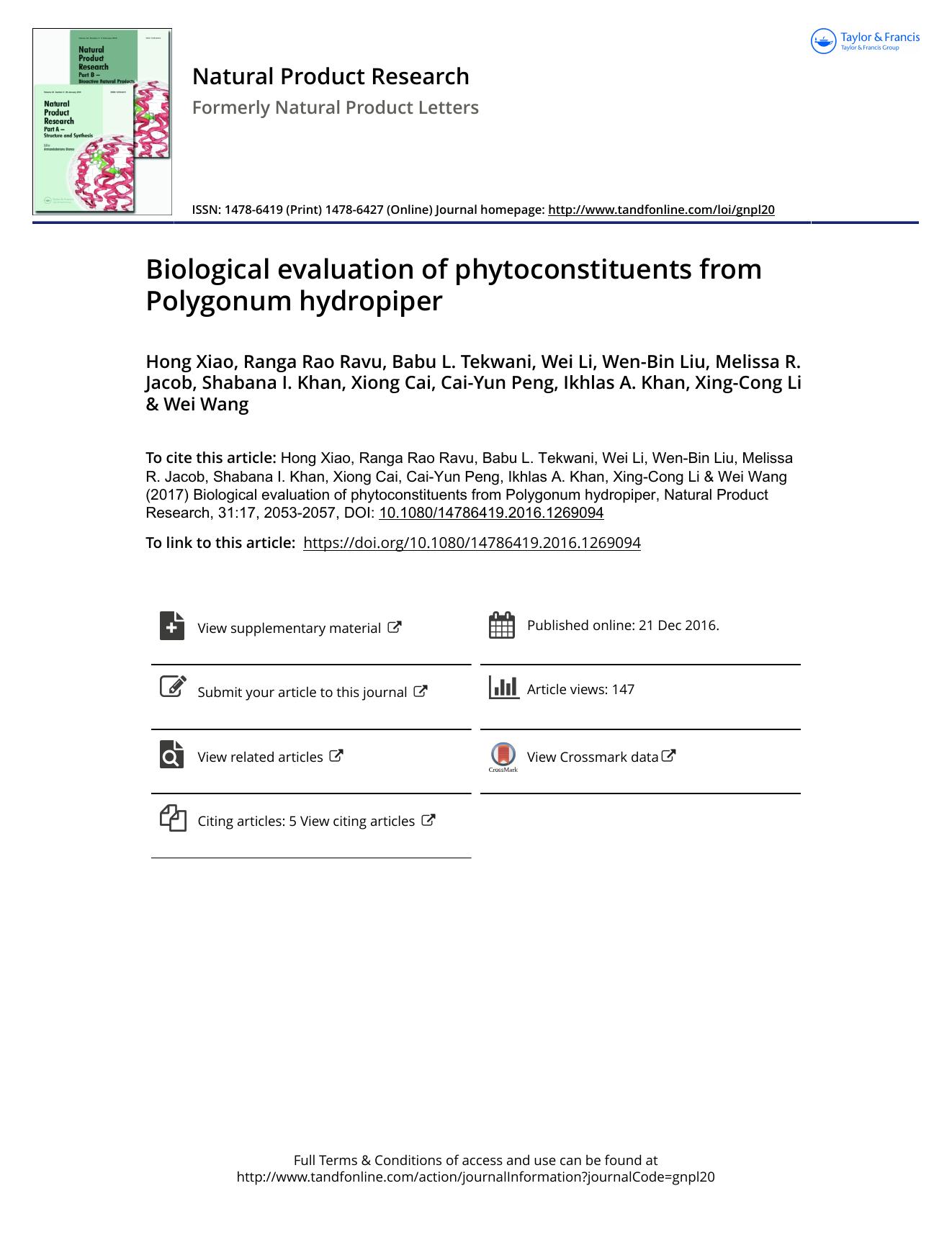 Biological evaluation of phytoconstituents from Polygonum hydropiper by unknow