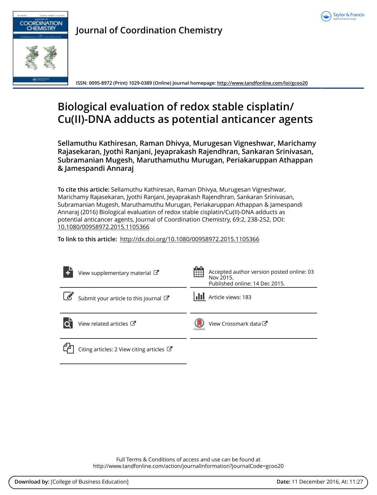 Biological evaluation of redox stable cisplatinCu(II)-DNA adducts as potential anticancer agents by unknow