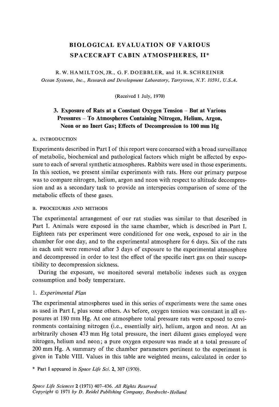 Biological evaluation of various spacecraft cabin atmospheres, II by Unknown