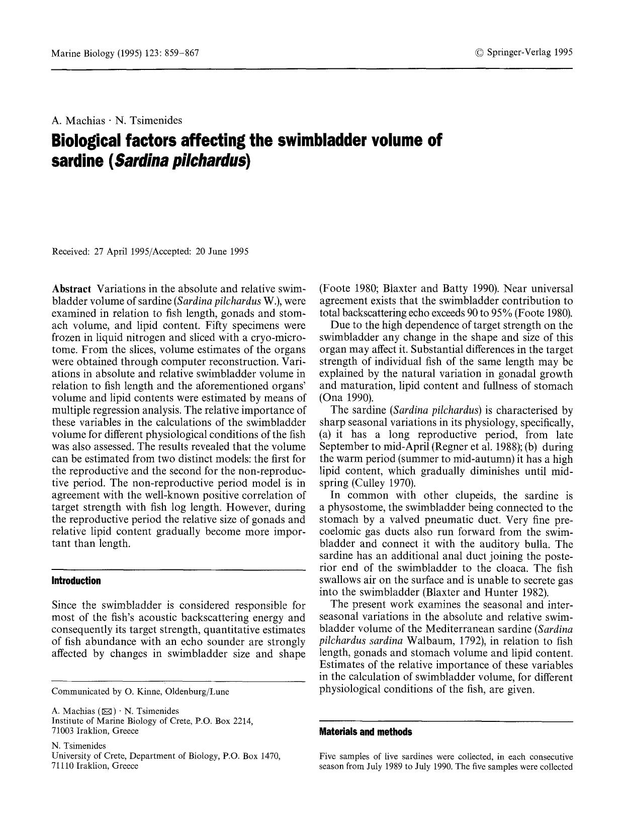 Biological factors affecting the swimbladder volume of sardine (<Emphasis Type="Italic">Sardina pilchardus<Emphasis>) by Unknown