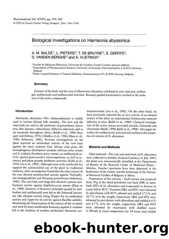 Biological investigations on Harrisonia abyssinica by A.M. Balde & L. Pieters & T. De Bruyne & S. Geerts & D. Vanden Berghe & A. Vlietinck
