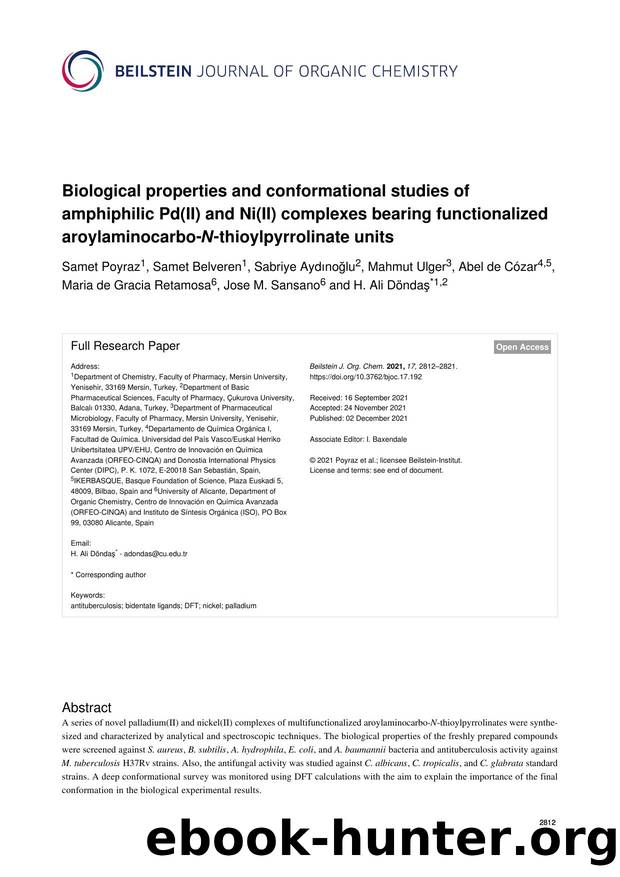 Biological properties and conformational studies of amphiphilic Pd(II) and Ni(II) complexes bearing functionalized aroylaminocarbo-N-thioylpyrrolinate units by unknow