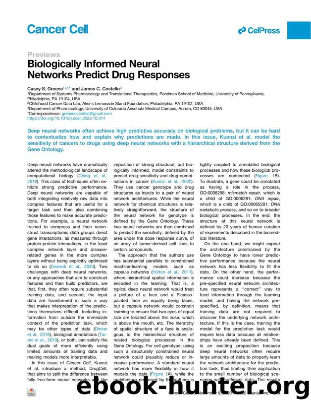Biologically Informed Neural Networks Predict Drug Responses by Casey S. Greene & James C. Costello