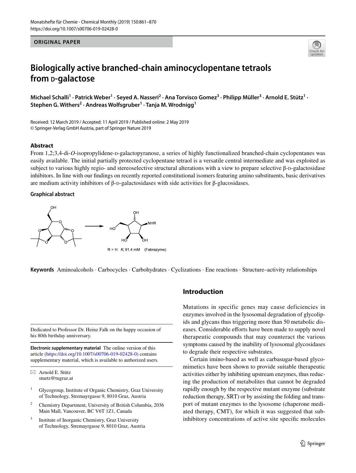 Biologically active branched-chain aminocyclopentane tetraols from d-galactose by unknow