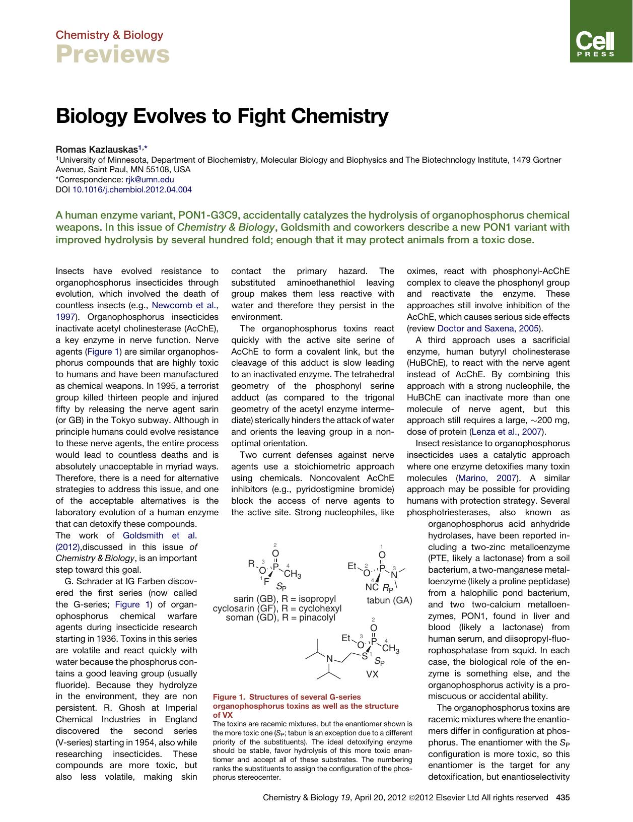 Biology Evolves to Fight Chemistry by Romas Kazlauskas