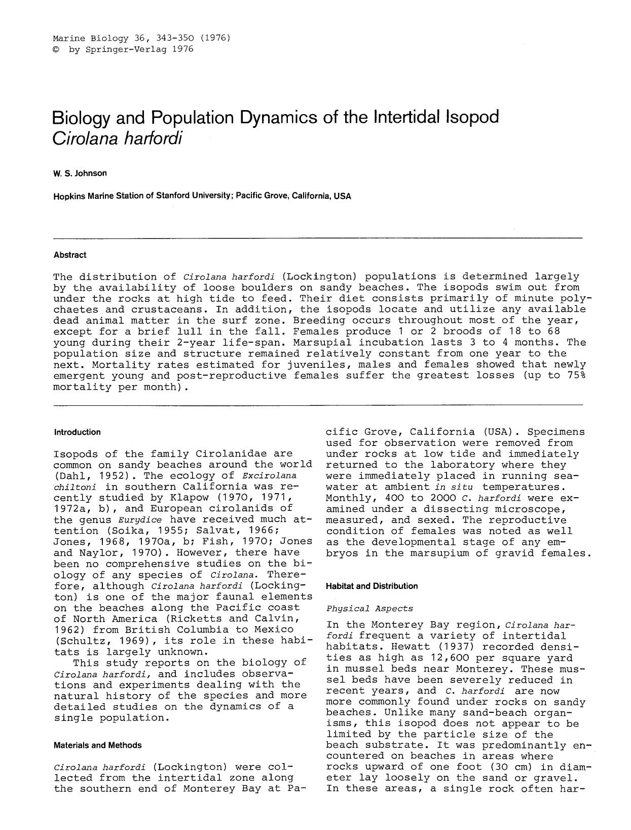 Biology and population dynamics of the intertidal isopod <Emphasis Type="Italic">Cirolana harfordi<Emphasis> by Unknown